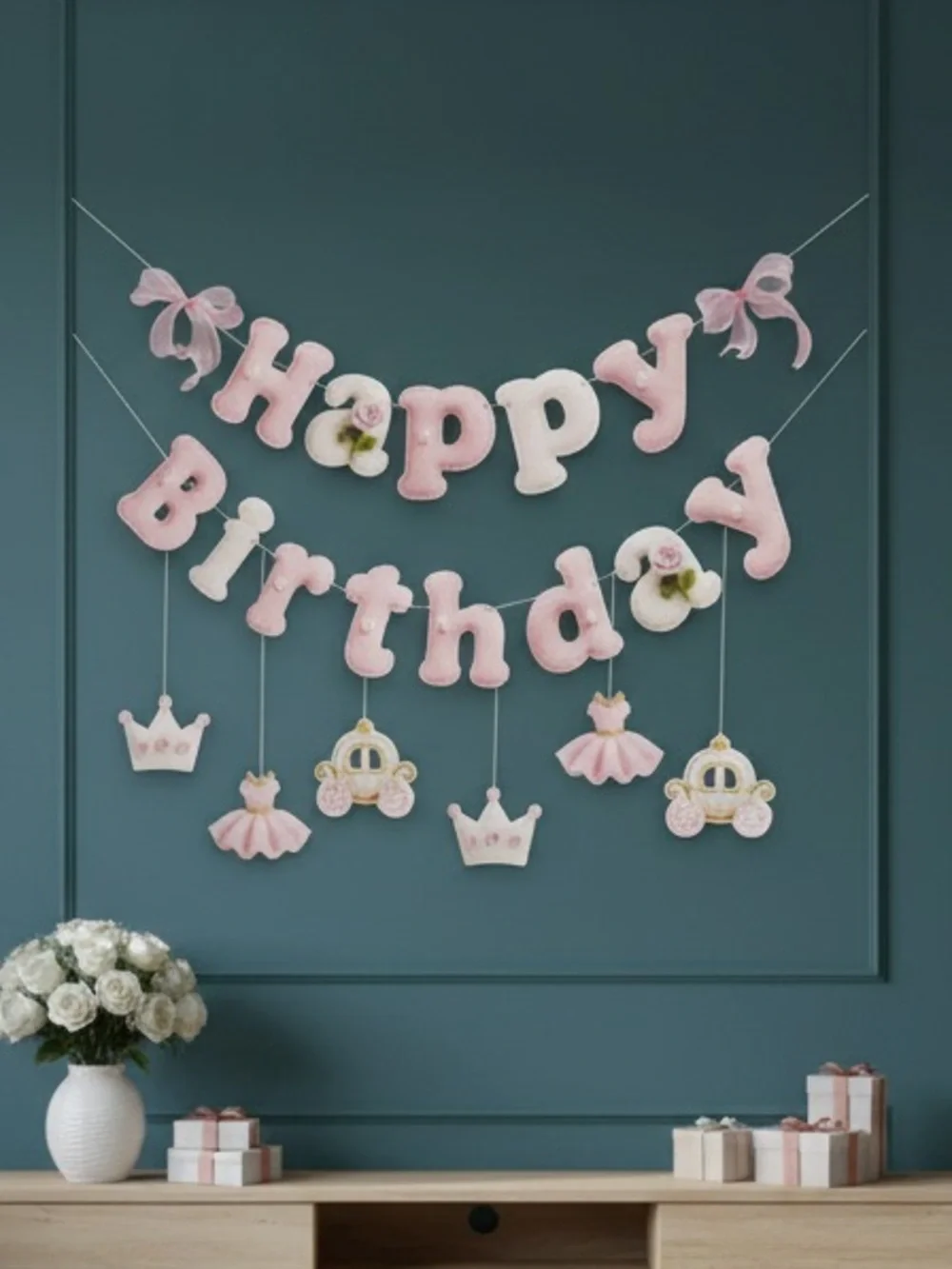 Pink Princess Happy Birthday Felt Bunting | Girl Party Decor